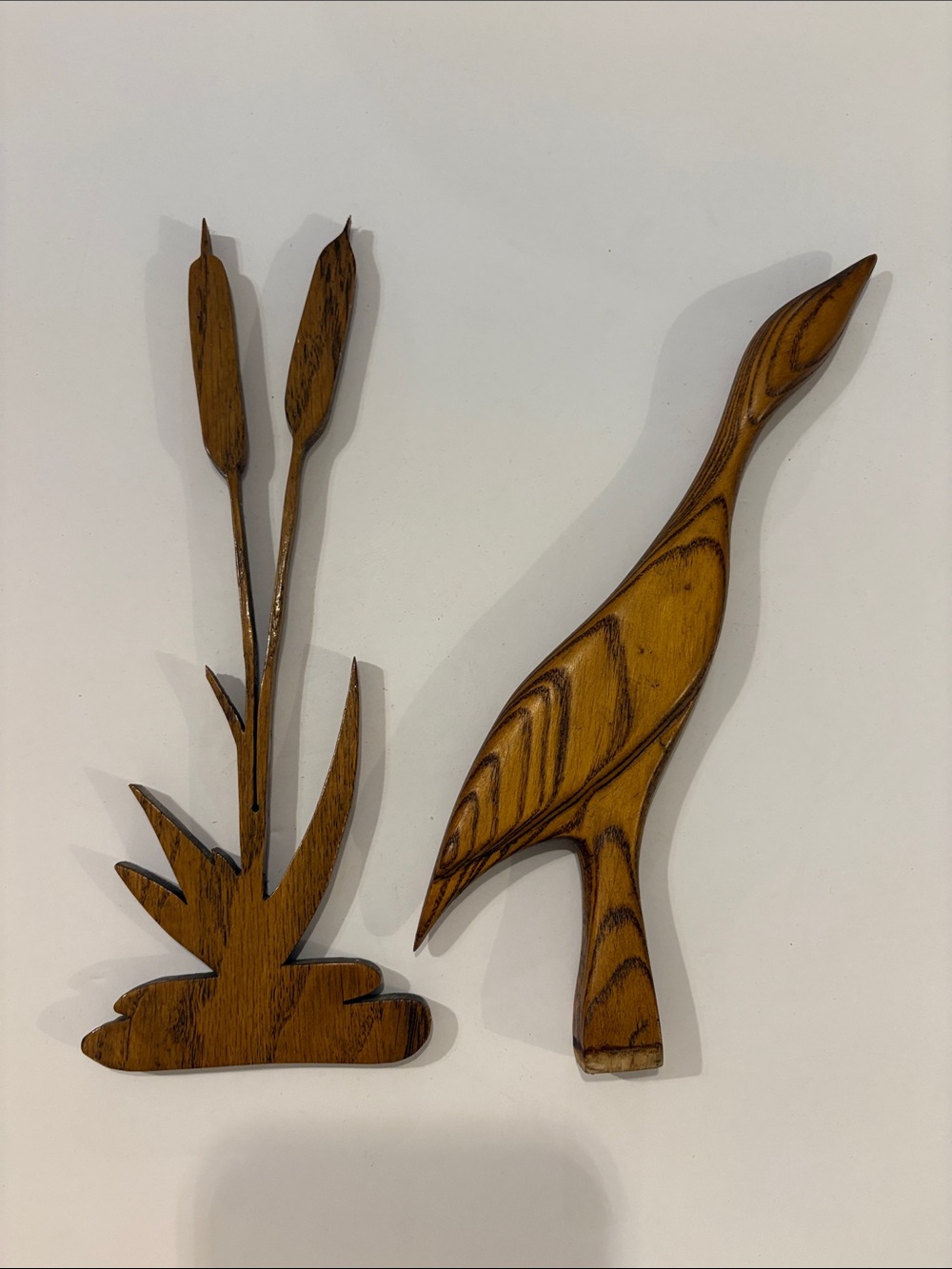 Handcrafted Wooden bird & Cattails Wall Art - Brown